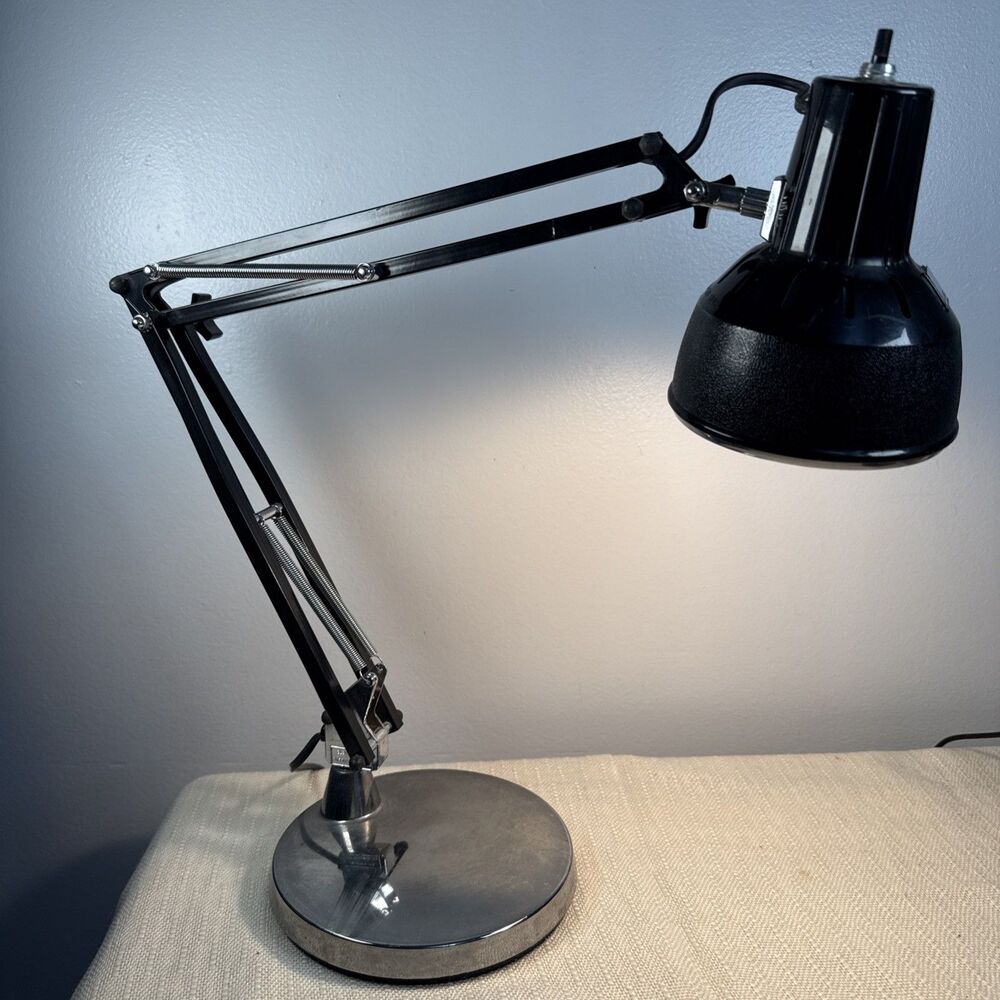 Vintage Black Luxo Weighted Base Articulating Desk Lamp Pixar MCM Works Clean